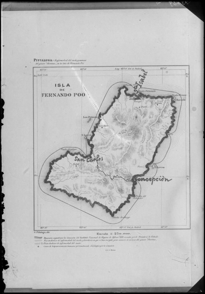 REPRODUCCION DE UN MAPA DE LA ISLA DE FERNANDO POO, CON EL T