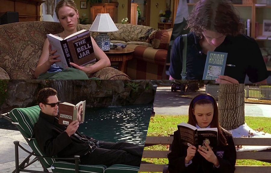 Todos leen en las 'teen movies' de los 90: arriba, '10 razones para odiarte' (1999); abajo, 'Clueless' (1995) y 'Las chicas Gilmore'