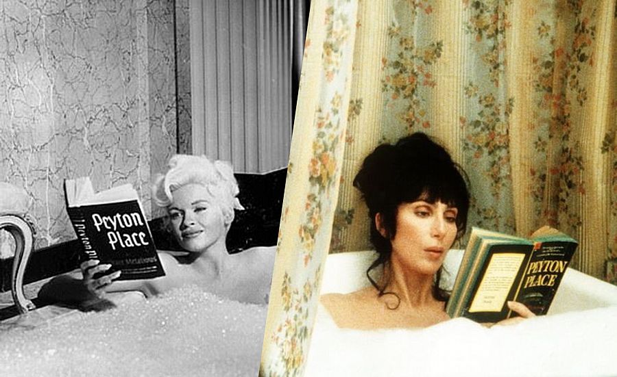 Jayne Mansfield y Cher leen en la bañera 'Peyton Place'