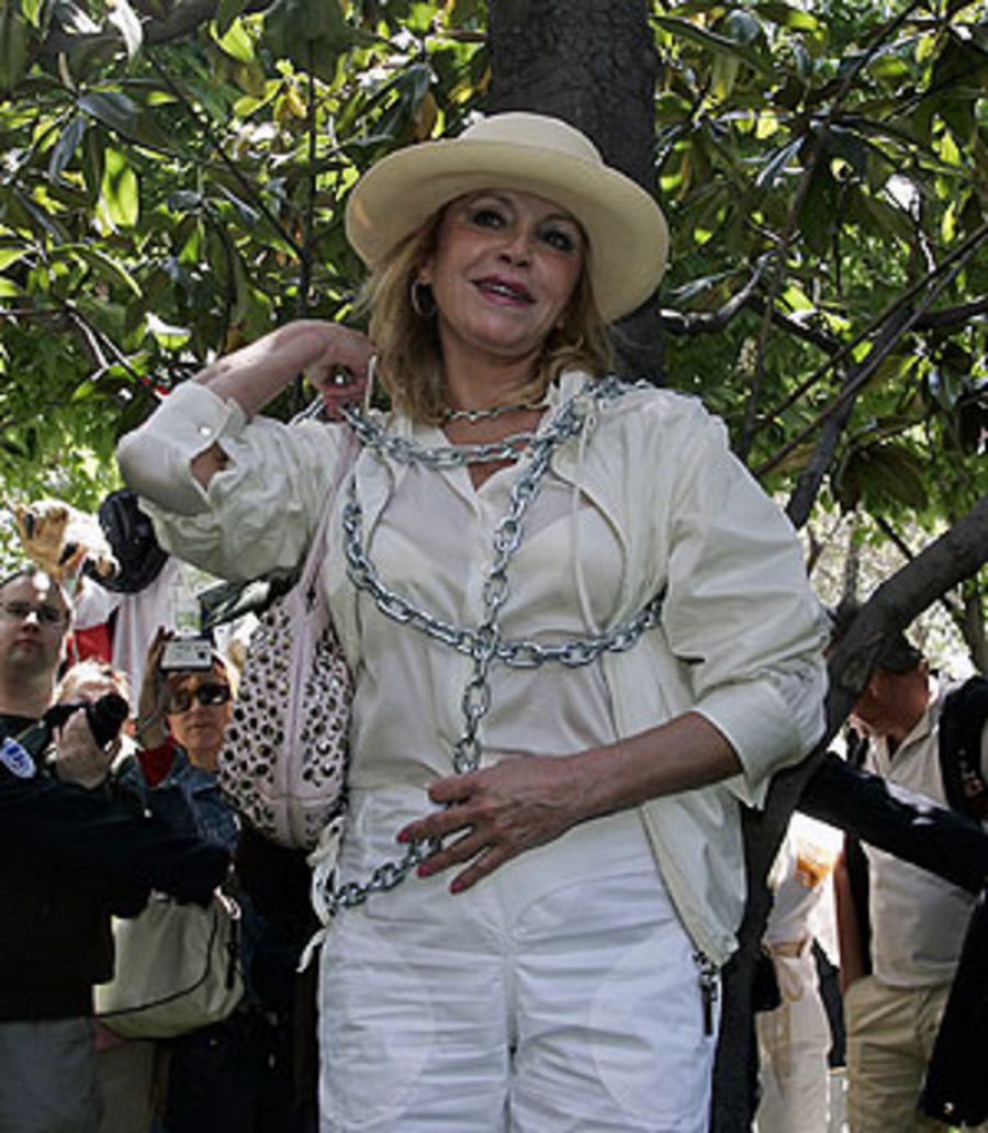 La baronesa Thyssen encadenada a un árbol en Zaragoza