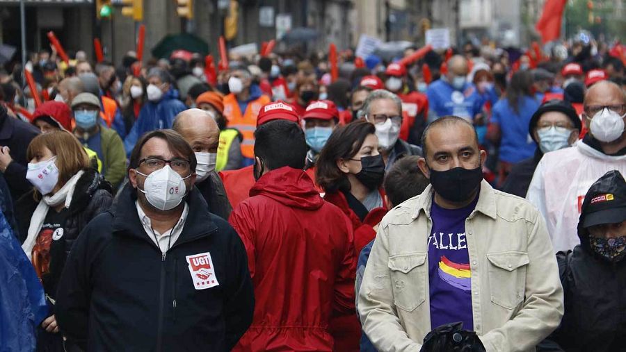 Imatge dels secretaris generals de CCOO i UGT, Javier Pacheco i Camil Ros