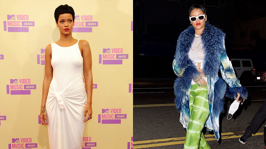 Rihanna en 2012 vs 2021, con el mismo corte de pelo