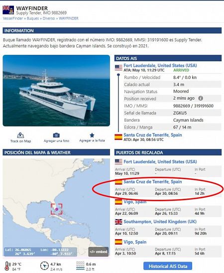 En esta página donde se registra el tráfico marino de todo el mundo puedes ver que hizo escala en Tenerife.