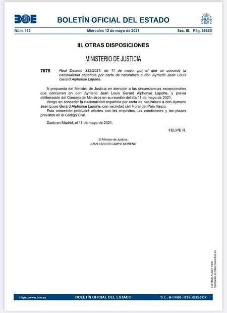 Publicación del BOE Laporte