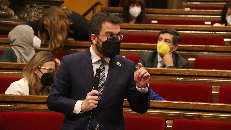 El vicepresident Pere Aragonès durant la seva intervenció al Parlament