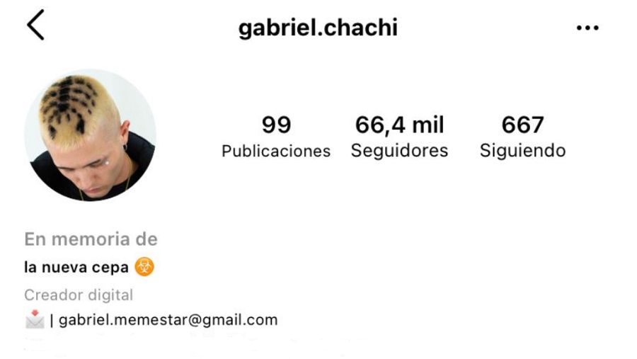 El perfil de Instagram de Gabriel Chachi sigue operativo en su memoria