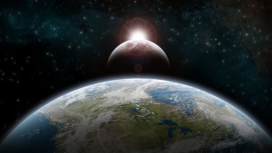 Visto desde la Tierra, en la zona donde se produce la alineación entre la Luna y el Sol, se produce un anillo de luz.