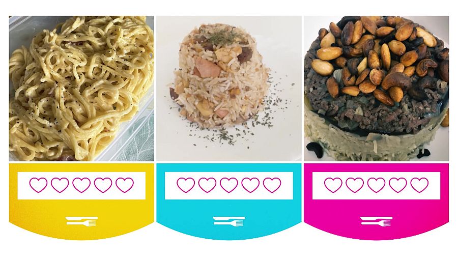 Les receptes: plat carbonara, arròs mixt i maqluba