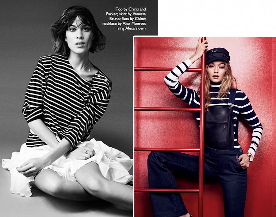 Alexa Chung en la revista Net-a-porter / Gigi Hadid modelando su colección en colaboración con Tommy Hilfiger