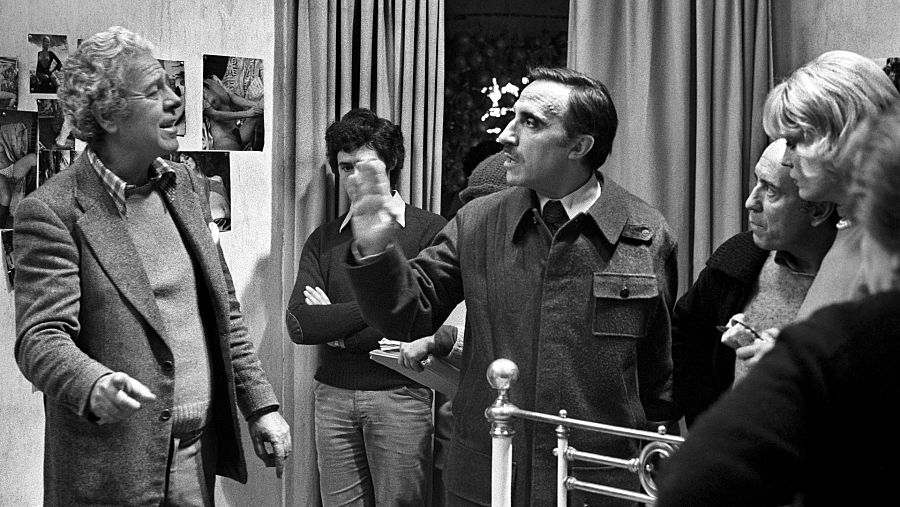 Berlanga, José Sazatornil 'Saza' y José Luis López Vázquez, en el rodaje de 'La Escopeta Nacional'