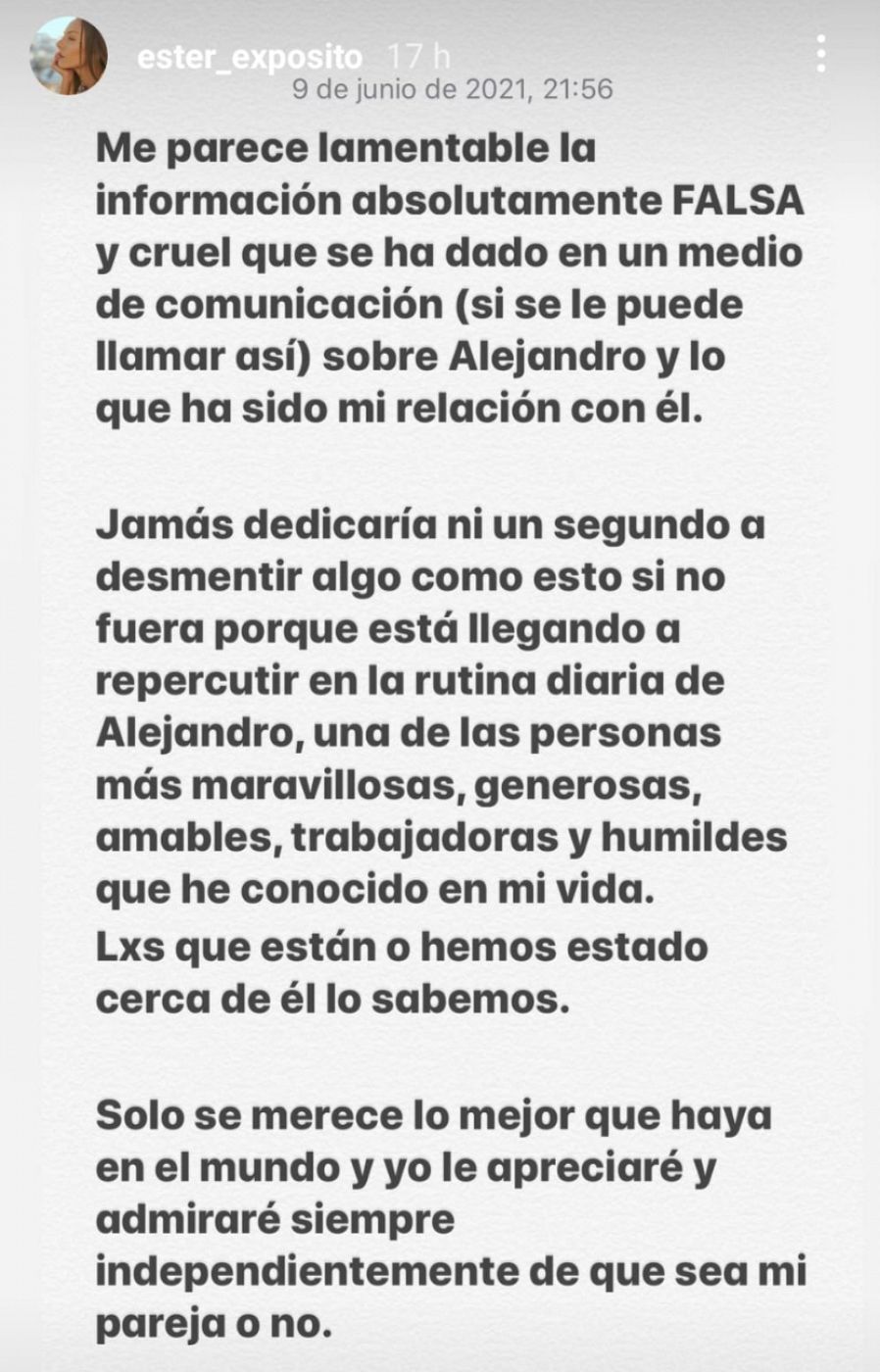 El mensaje de Ester Expósito en su IG