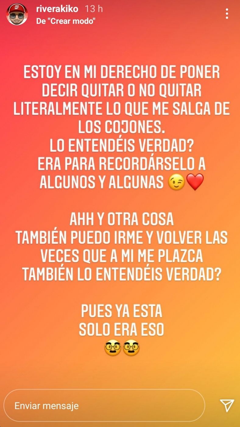 Captura de una de las historias del Instagrm de Kiko Rivera