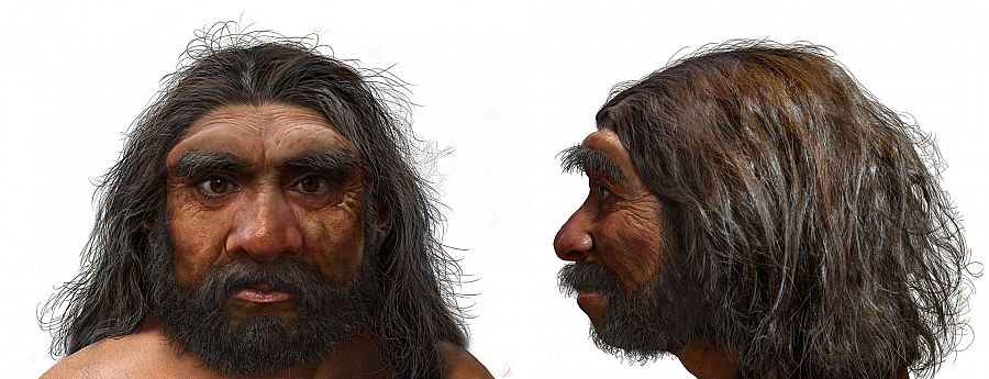 Una ilustración muestra la reconstrucción del aspecto del 'Hombre Dragón' a partir del fósil de su cráneo.