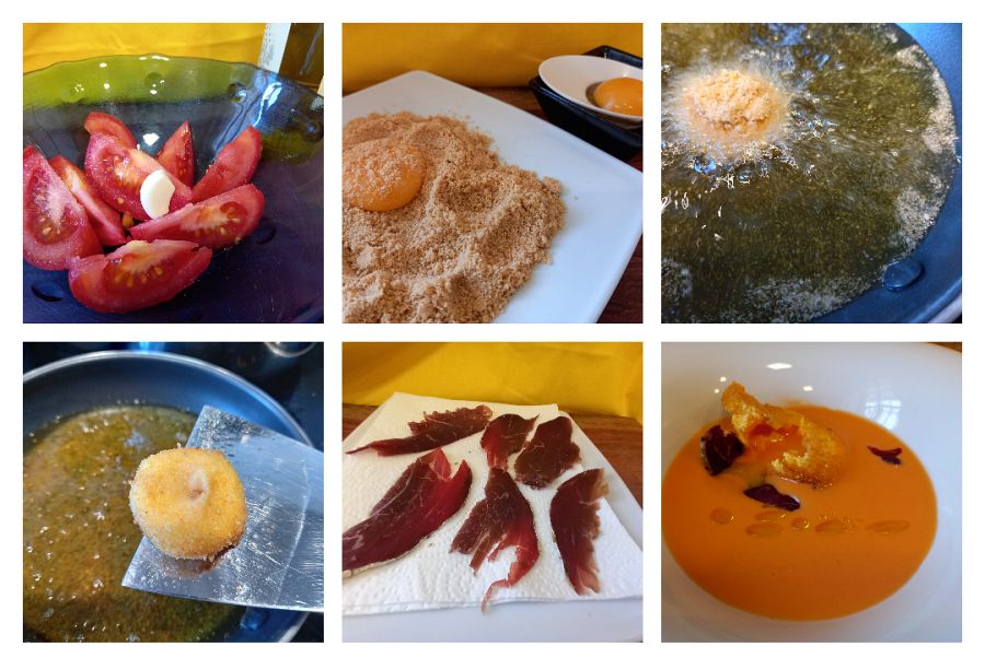 Pasos para hacer a receta de salmorejo con yema de huevo empanada