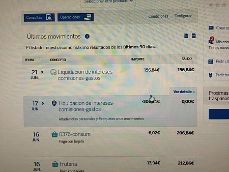 Captura de pantalla que nos manda un usuario sobre el cargo (17 junio) y la devolución (21 junio)