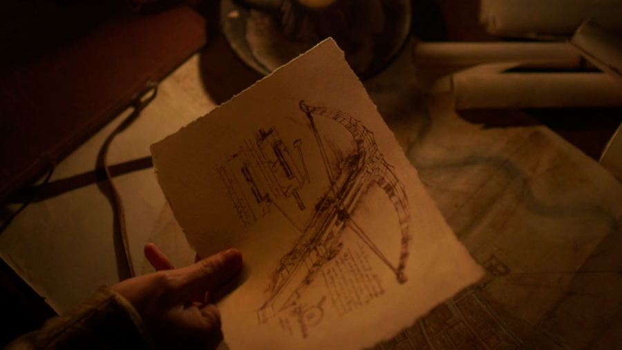 Diseño de la ballesta gigante de Leonardo da Vinci en la serie