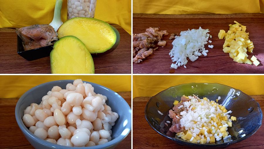 Pasos para elaborar el tartar versionado de potxas y salmón ahumado