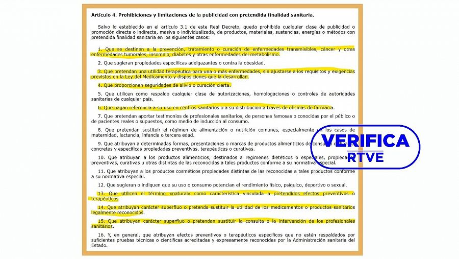 Artículo 4 del Real Decreto 1907/1996 con sello azul VerificaRTVE