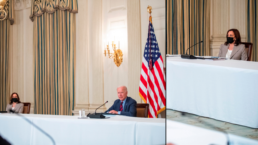 Fotos de la agencia EFE realizadas en la reunión de Harris y Biden con líderes latinos estadounidenses en Washington.