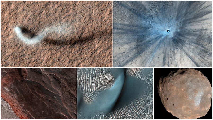Cinco imágenes tomadas por la cámara HiRISE a bordo del Mars Reconnaissance Orbiter de la NASA