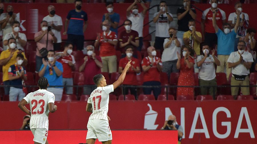 Lamela celebra el 2-0 ante el Rayo