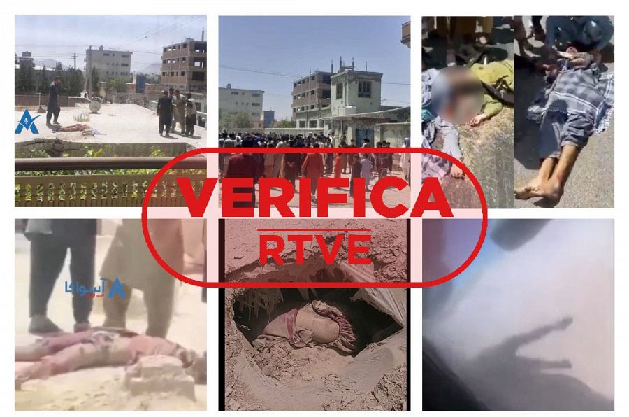 Presuntas imágenes de supuestos restos mortales de afganos con el sello VerificaRTVE