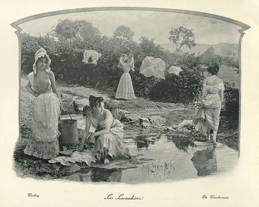 Lavandeiras en un río