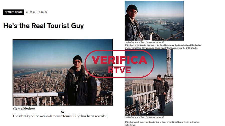 Las tres imágenes del turista húngaro Peter Guzli enviadas a la revistaWired con el sello en rojo de VerificaRTVE