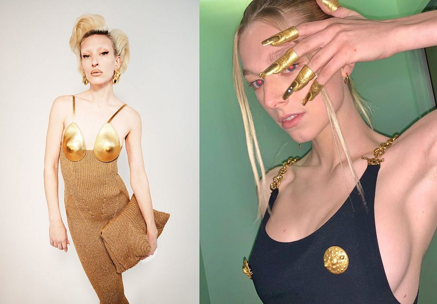 Schiaparelli enfatiza el pecho con joyas, arneses, tops y corsés