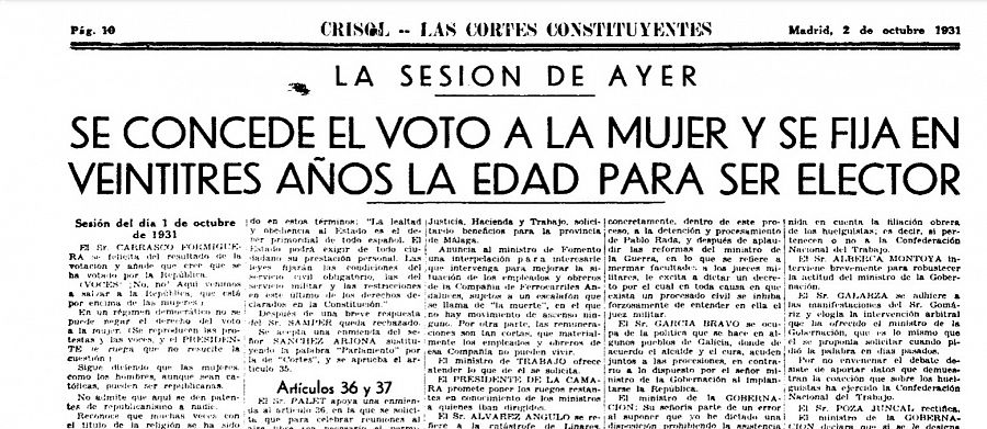 Titular que da a conocer la noticia del reconocimiento del derecho a votar de las mujeres