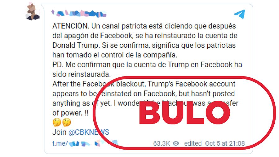 Es un bulo antiguo que Facebook haya reactivado la cuenta de Trump
