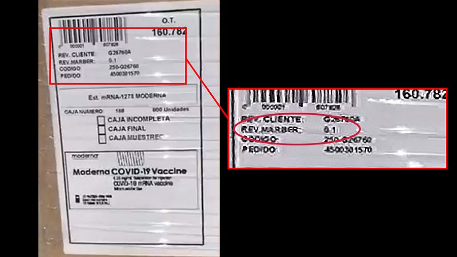 Detalle de la etiqueta identificadora de la caja de Marber, con el detalle 