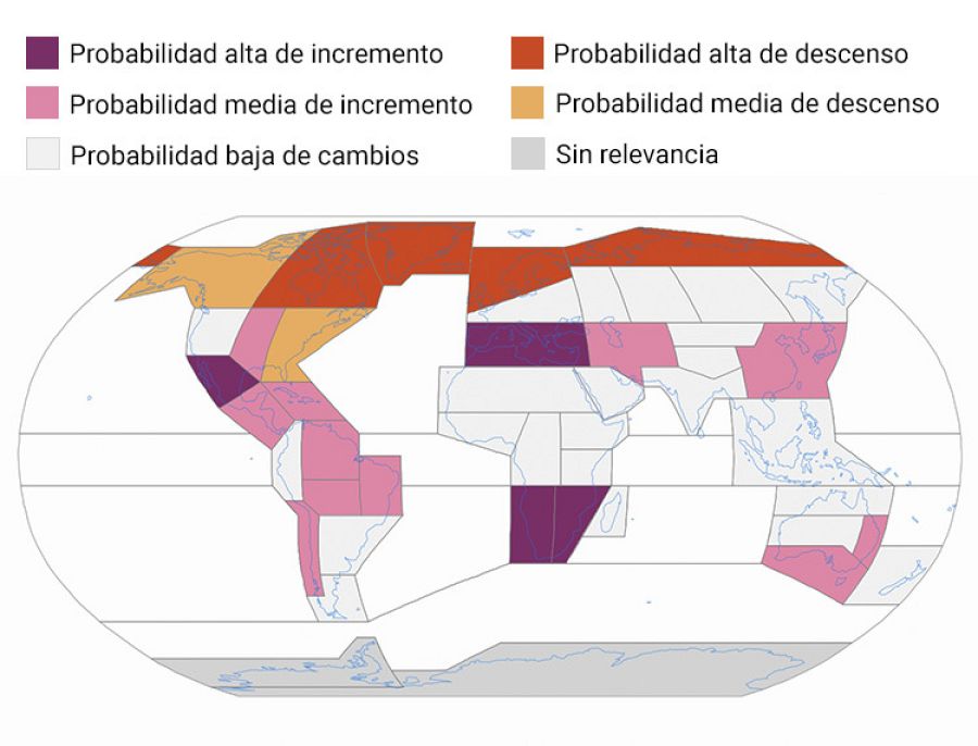 Proyecciones sobre la evolución de la aridez en el planeta a causa del cambio climático, por regiones