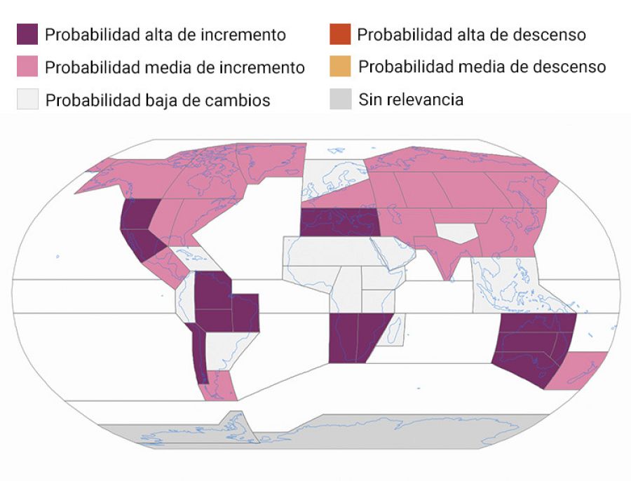 Proyecciones sobre la evolución del riesgo de incendios en el planeta a causa del cambio climático, por regiones