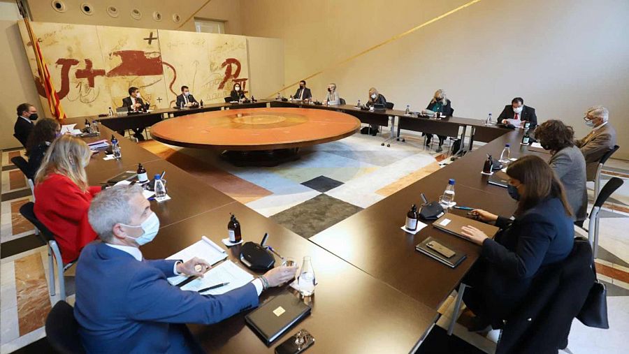 El president del Govern, Pere Aragonès, encapçala la reunió setmanal del Consell Executiu