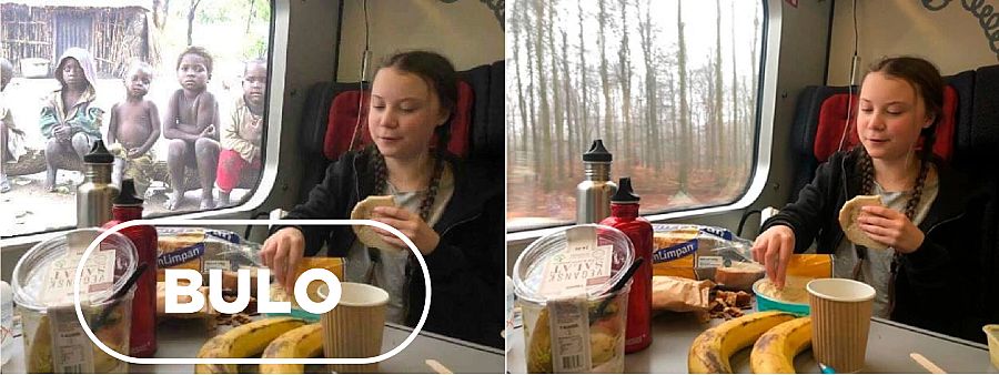 Imagen de Greta Thunberg manipulada junto a la imagen original