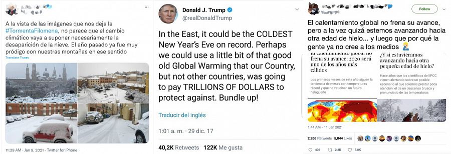 Tres intervenciones en Twitter en las que se confunde tiempo con clima