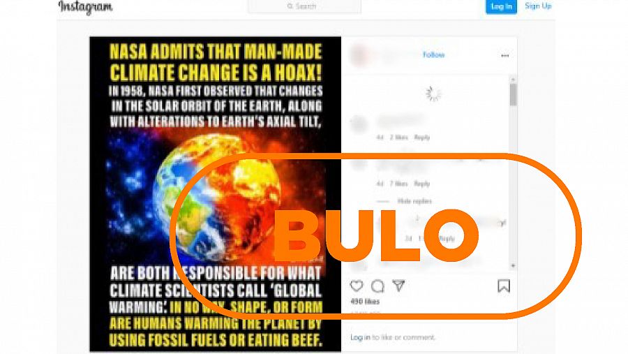 Mensaje de Instagram que reproduce el bulo de que la NASA ha reconocido que el cambio climático no existe