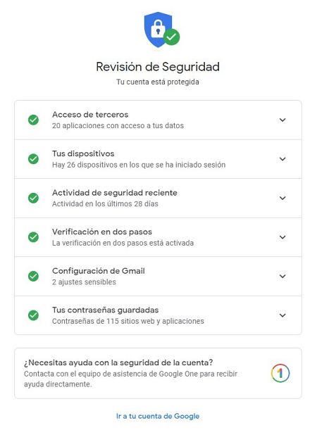 Imagen que muestran cómo retocar los ajustes de seguridad de Google