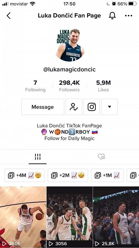 Cuenta sobre Doncic en TikTok con casi 300.000 seguidores