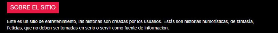 Aviso de la web que señala que publica historias ficticias creadas por sus usuarios
