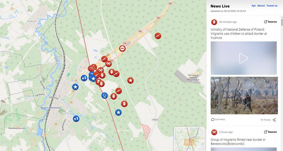 En la página LiveUaMap (belarus.liveuamap.com) se muestran fotos y videos del conflicto con su posición en el mapa