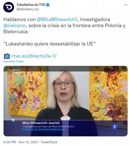 Mira Milosevic en el Twitter de Telediario