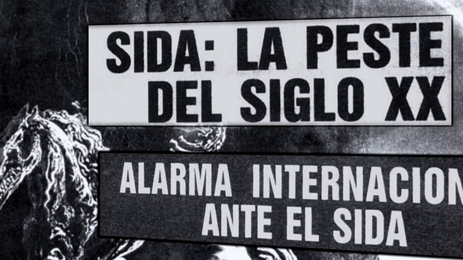 Cartel en el que el SIDA es tratado como la peste del siglo XX