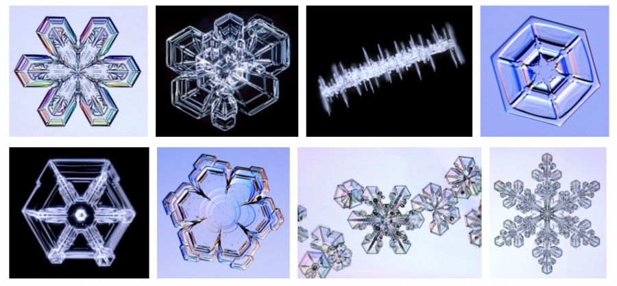 Imágenes de copos de nieve reales, tomadas por el físico del Caltech Kenneth Libbrecht, disponibles en snowcrystals.com