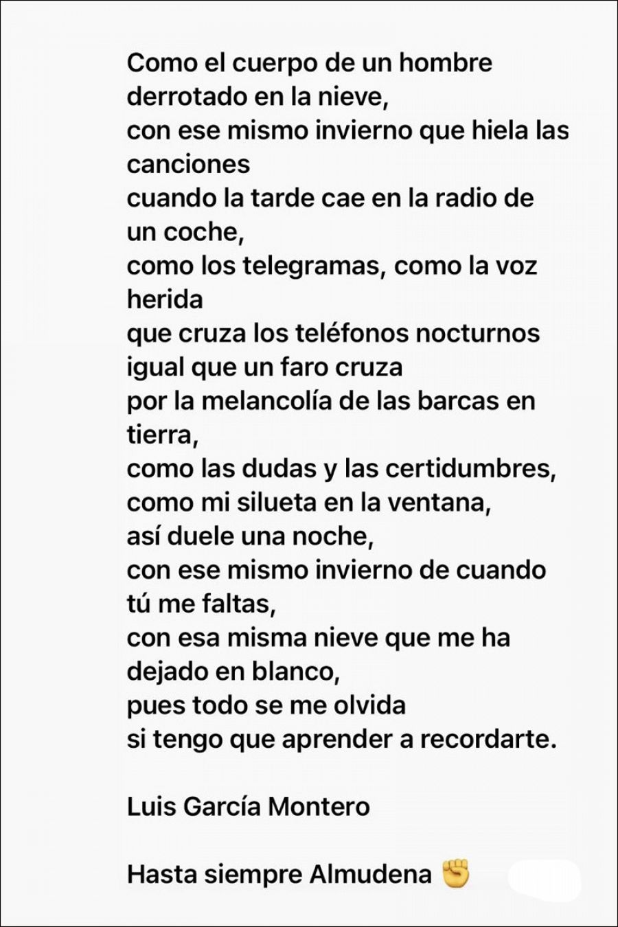 El poema Luis García Montero, viudo de Grandes