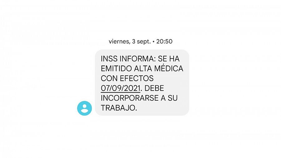 Kris recibió un mensaje del INSS el viernes por la noche que le informaba que debía reincorporarse a su trabajo en cuatro días.