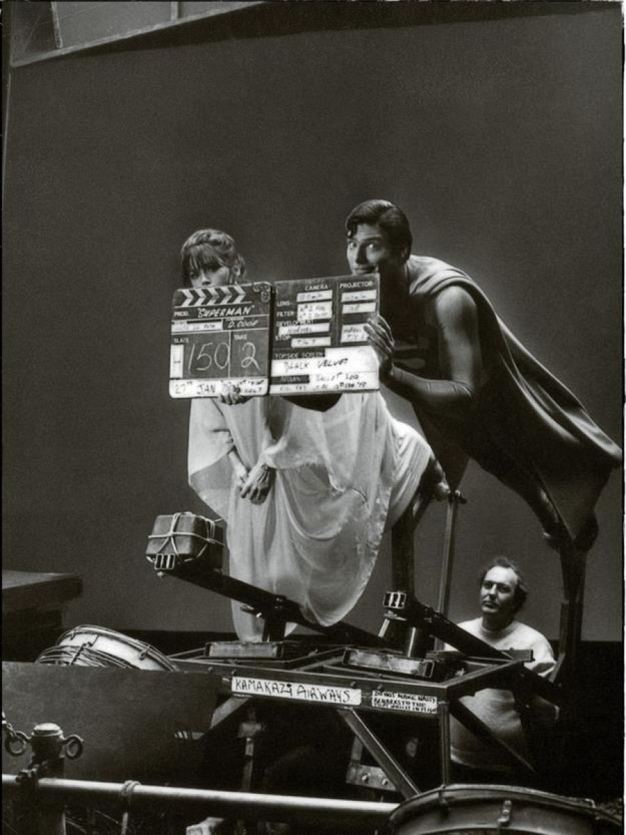 Christopher Reeve y Margot Kidder en el rodaje de 'Superman' (1978)