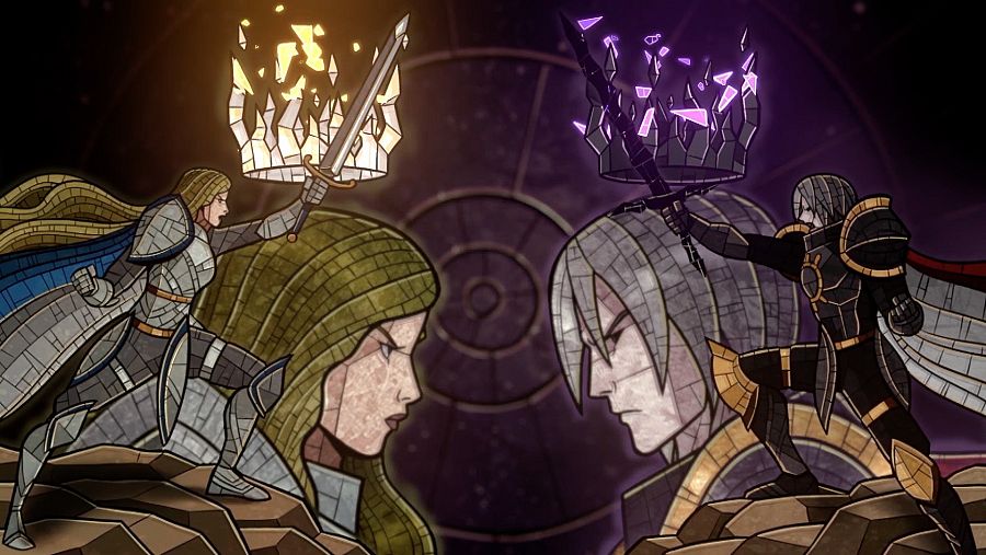 Imagen con los personajes que representan la luz y la oscuridad en el videojuego Aeterna Noctis.