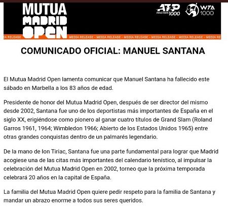 Comunicado del fallecimiento de Santana.